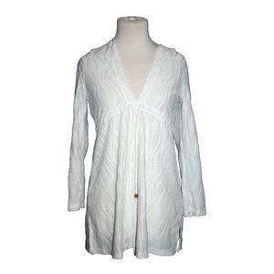 J. Valdi Swim Cover-Up Women's Small S White V-Neck Hoodie Long Sleeve Sheer
